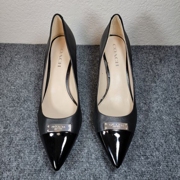 Coach Zan Pumps Women 9.5B Black Pointed Toe Patent Cap Toe Heels Leather Upper - Picture 3 of 10